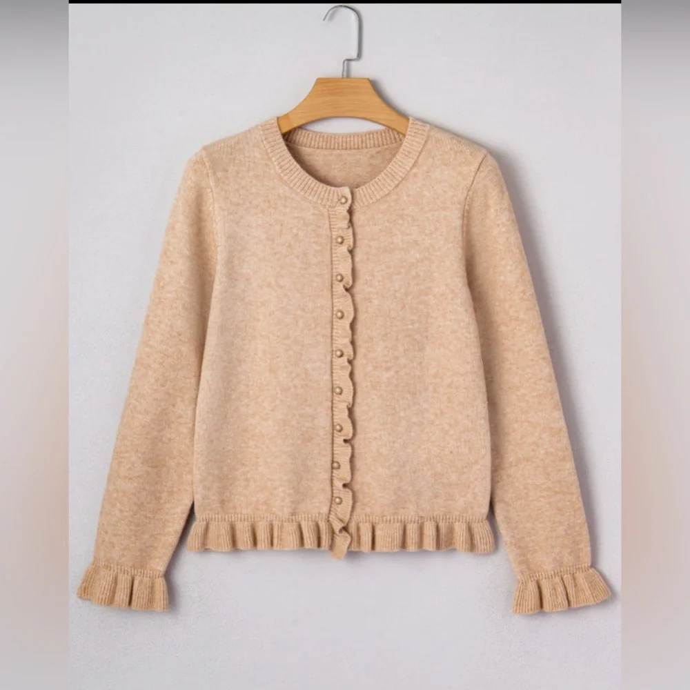 Riley - Ruffle Trim Button-Up Cardigan - Picture 3 of 5